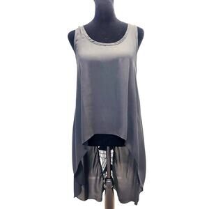 Vintage Trac Hi-Lo Tank Crochet Back Black Top Size Small Boho